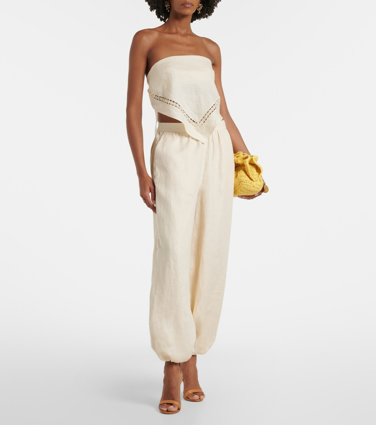 Simkhai Lace-trimmed linen-blend straight pants