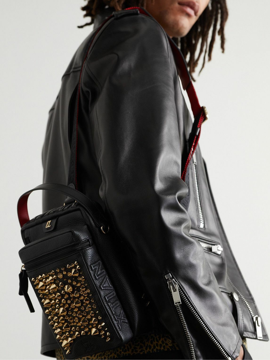 Studded Full-Grain Leather Messenger Bag