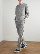 CELINE - Straight-Leg Webbing-Trimmed Logo-Embroidered Cotton-Blend Velour Track Pants - Gray