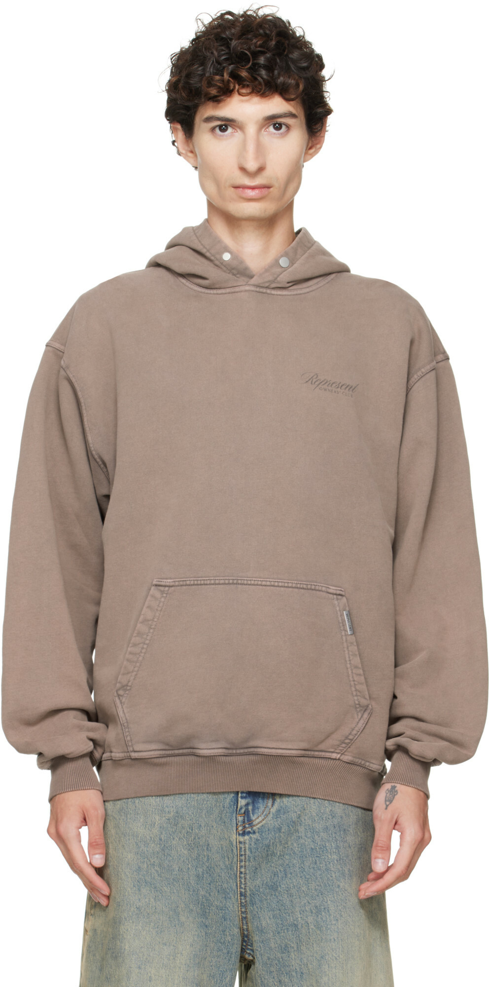Represent Brown Printed 'Owners Club' Script Hoodie