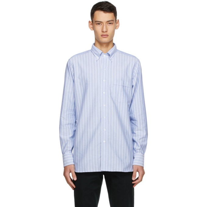 Photo: Drakes Blue and White Oxford Stripe Regular Fit Shirt