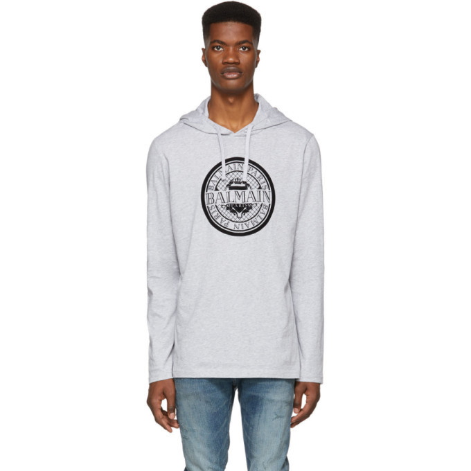 Photo: Balmain Grey Coin Logo Hoodie