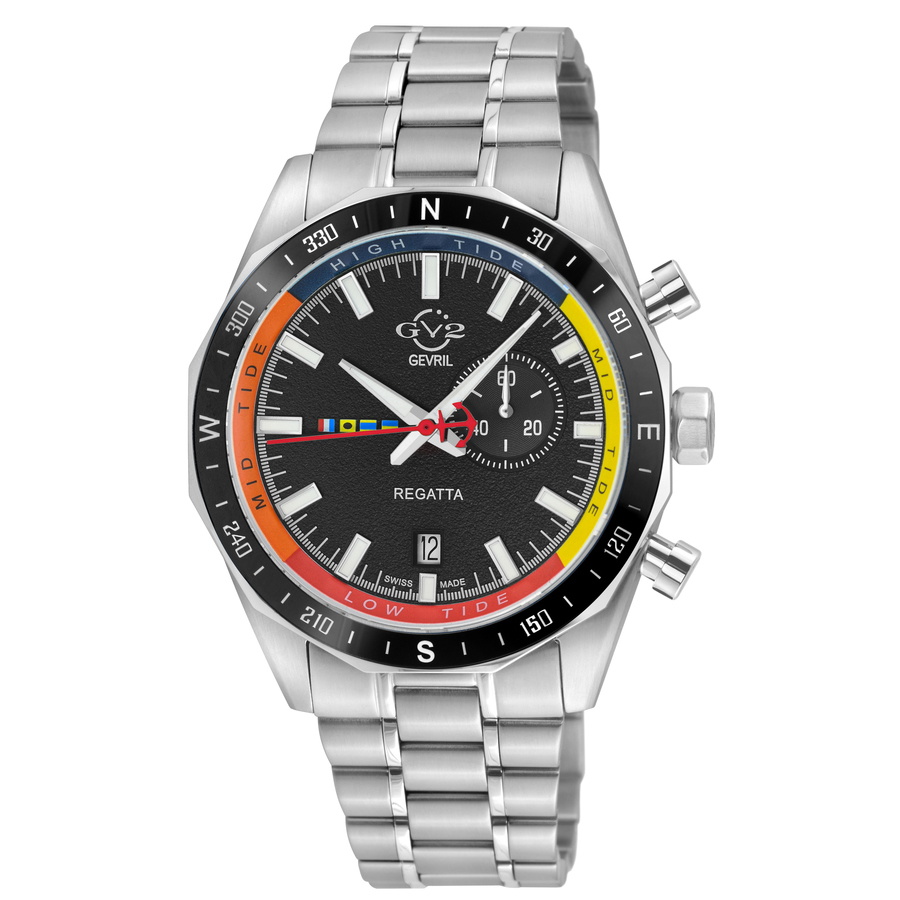 GV2 by Gevril Regatta Quartz Black Dial Mens Watch 42700B