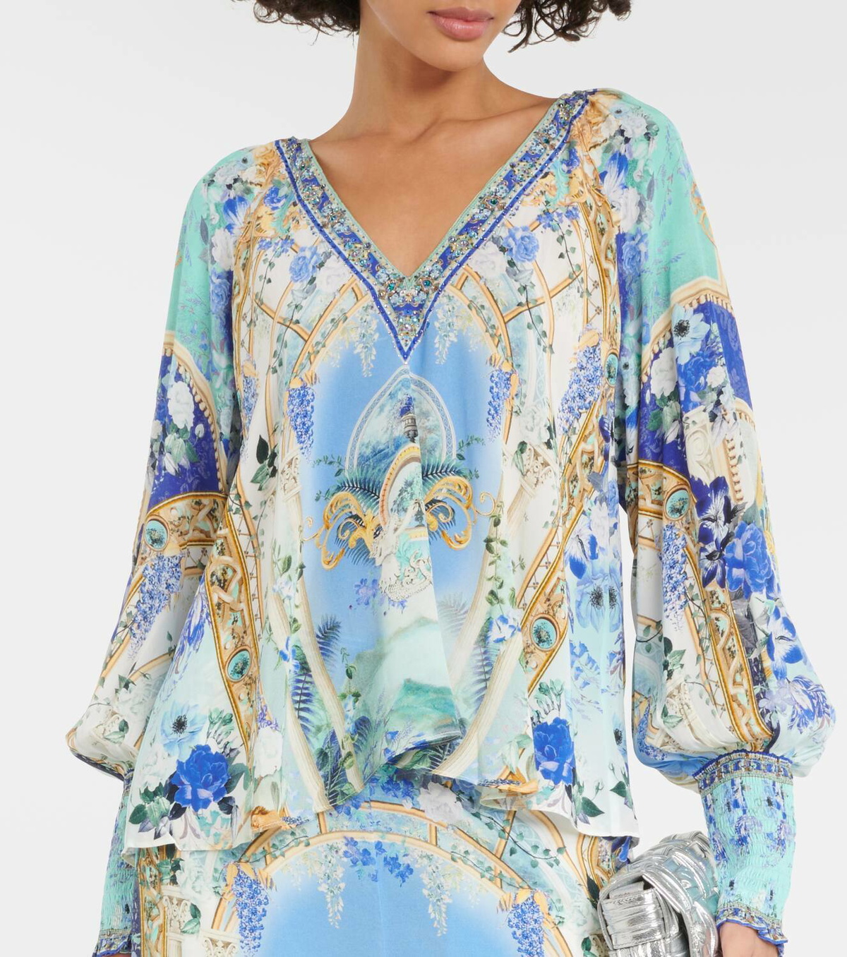 Camilla Embellished floral silk crêpe blouse