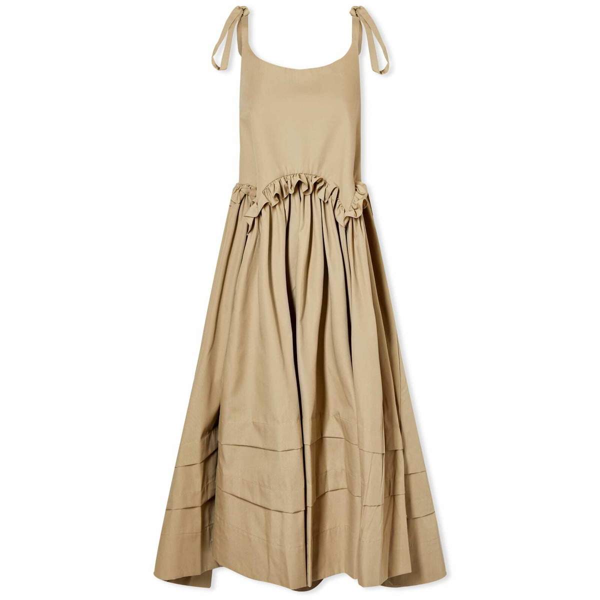 Sandy Liang Women's Ischia Shoulder Tie Dress in Light Khaki Sandy Liang