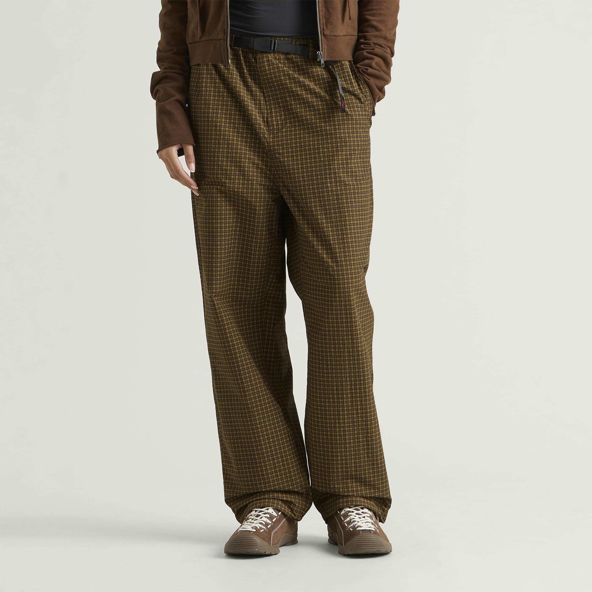 Gramicci Women's Mini Check Nylon Pant in Brown Check