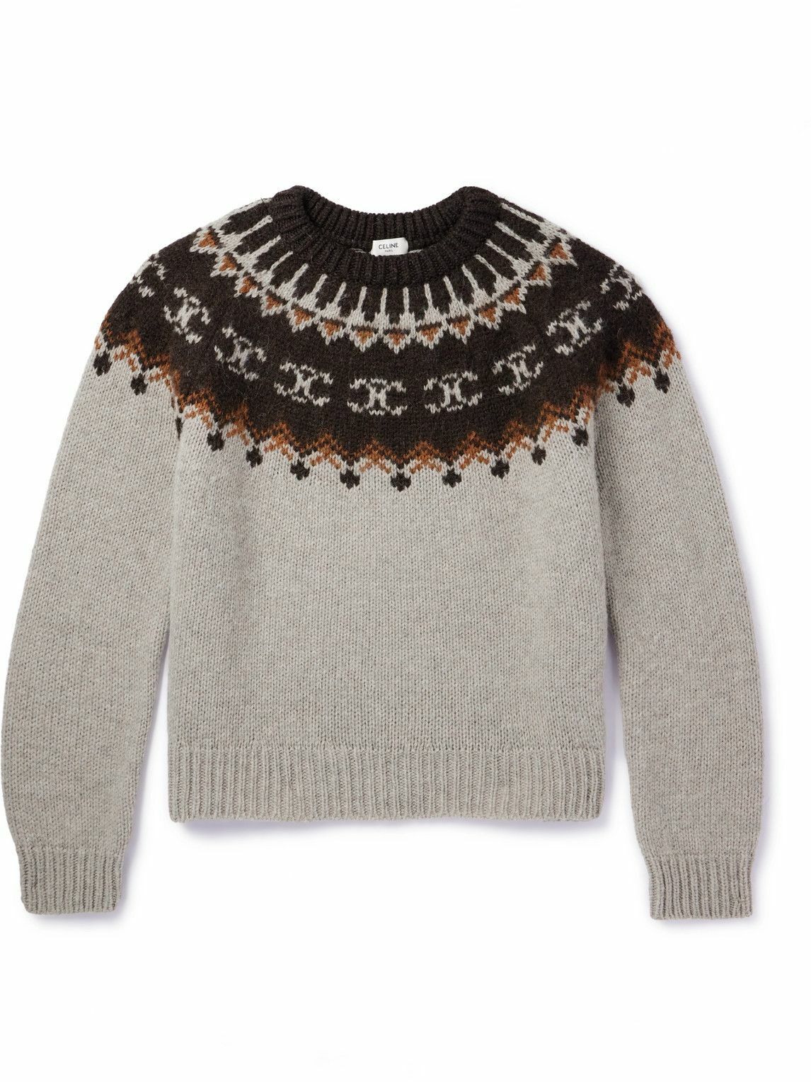 CELINE - Fair Isle Wool Sweater - Gray