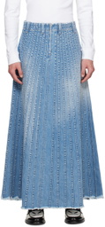 Stefan Cooke Blue Paneled Denim Maxi Skirt