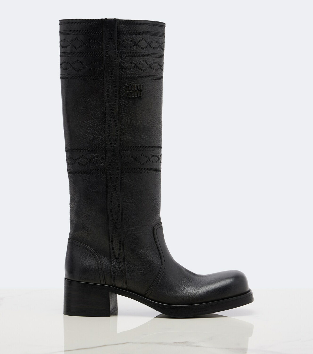 Miu Miu Embroidered leather knee-high boots