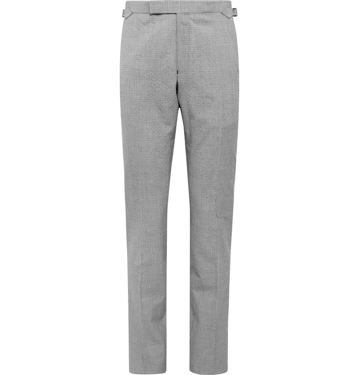 Photo: Richard James - Spirit Slim-Fit Puppytooth Wool and Cotton-Blend Suit Trousers - Gray