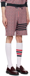 Thom Browne Navy & Red Check 4-Bar Shorts