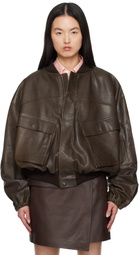AURALEE Brown Flight Lamb Leather Jacket