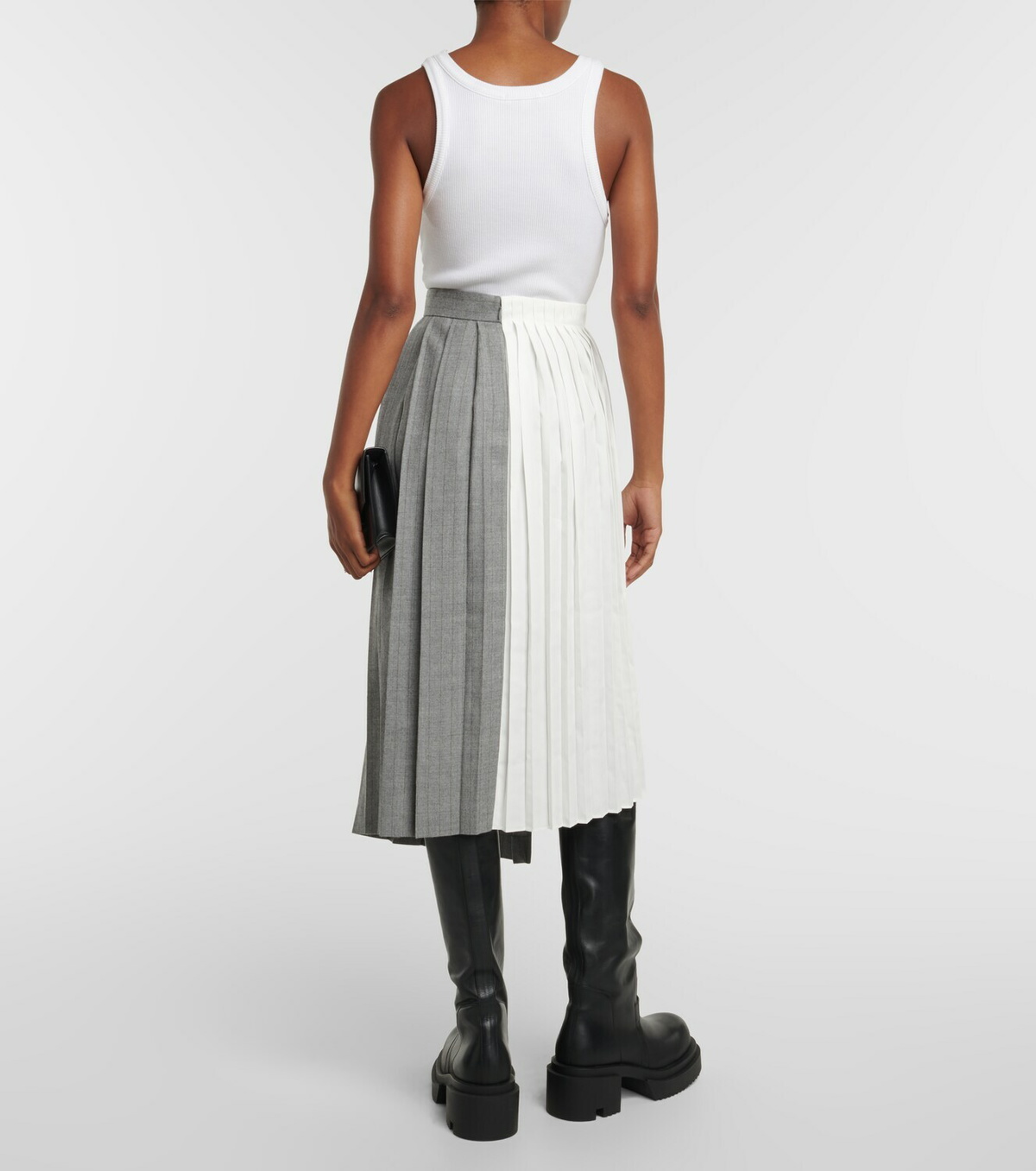 Sacai Pleated wool asymmetrical midi skirt Sacai
