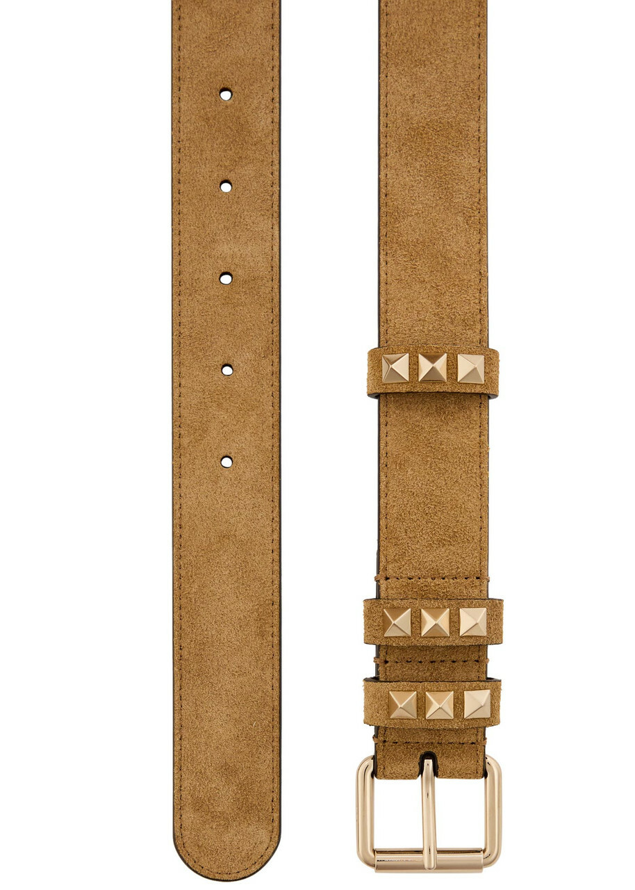Valentino Rockstud Suede Belt Beige