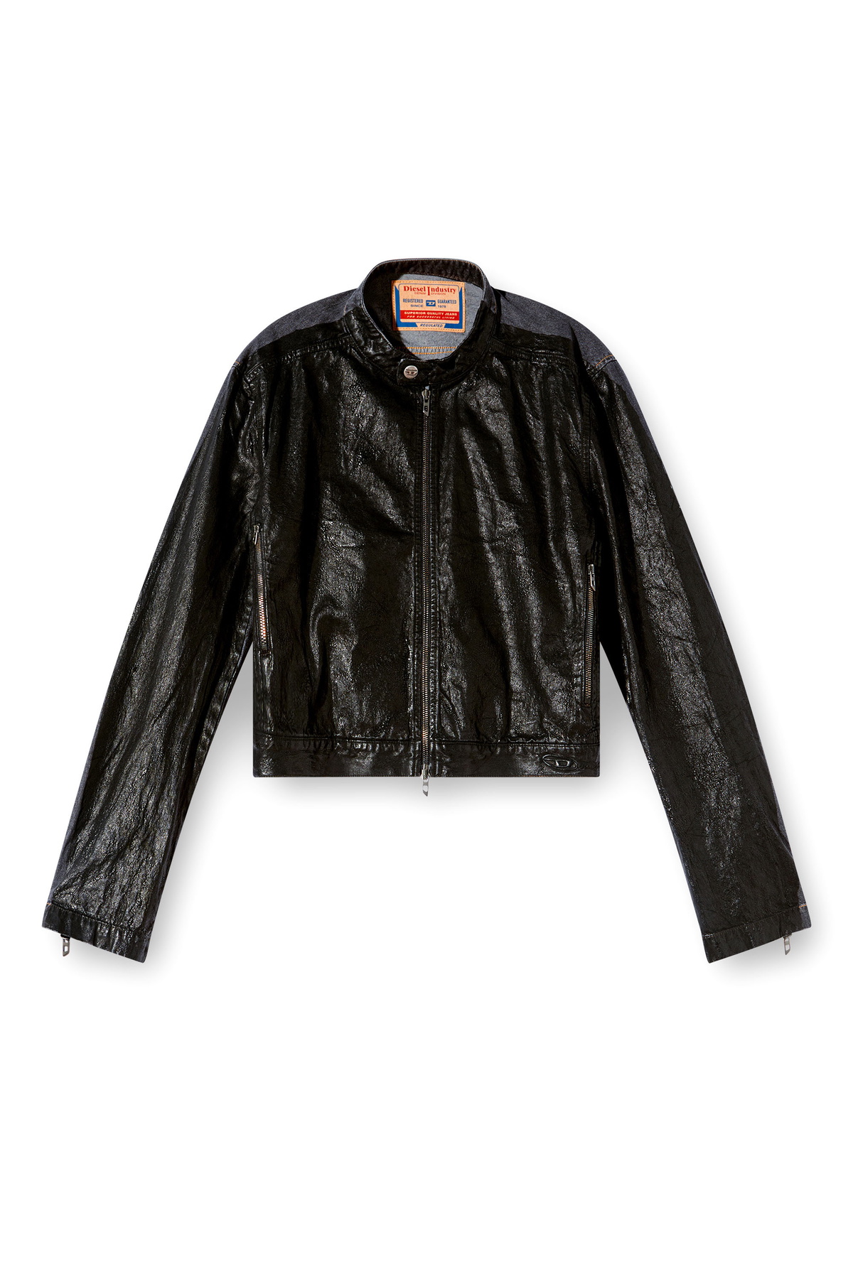 Diesel Denim moto jacket with coated front - Denim Jackets - Unisex - Black