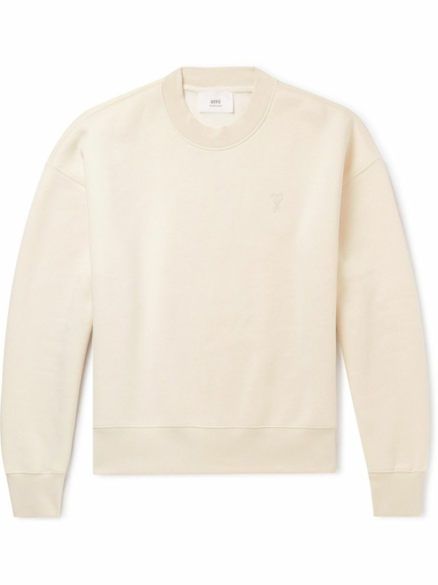 Photo: AMI PARIS - Logo-Embroidered Organic Cotton-Blend Jersey Sweatshirt - Neutrals