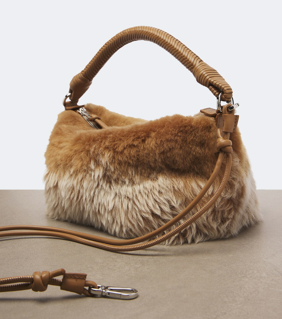 Loewe Cala Mini shearling top-handle bag