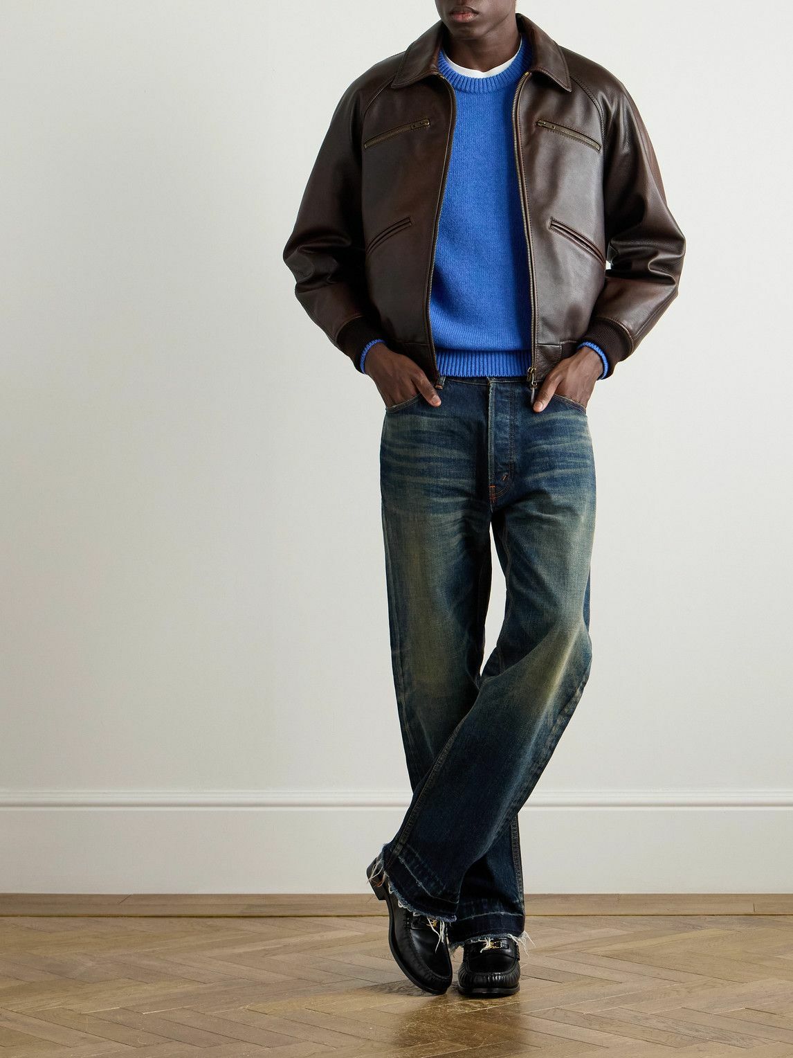 CELINE - Logo-Embroidered Wool and Cashmere-Blend Sweater - Blue