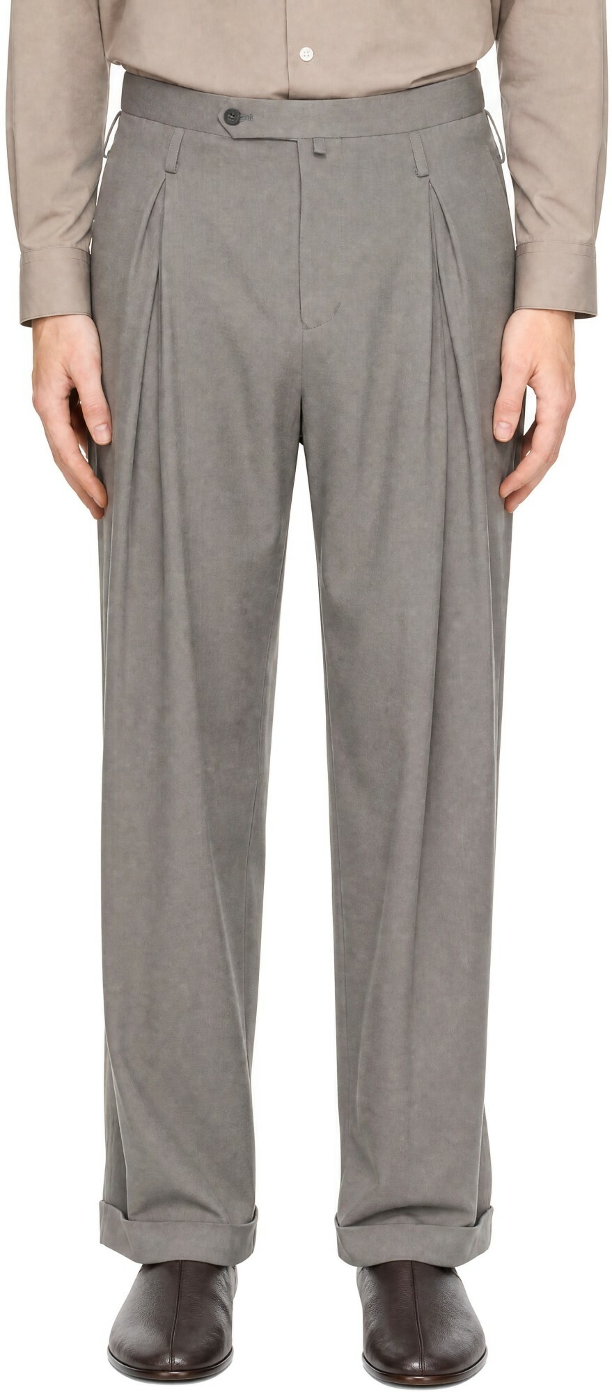 SOSHIOTSUKI Gray Double Inverted Tuck Trousers