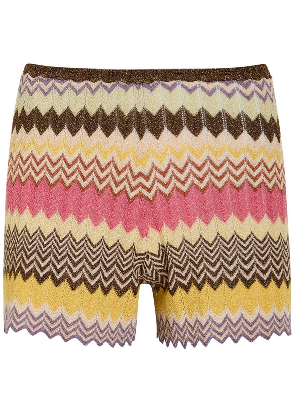 Photo: Faithfull The Brand Raya Chevron Pointelle Metallic-knit Shorts Stripe