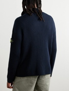 Stone Island - Logo-Appliquéd Ribbed Wool Half-Zip Sweater - Blue