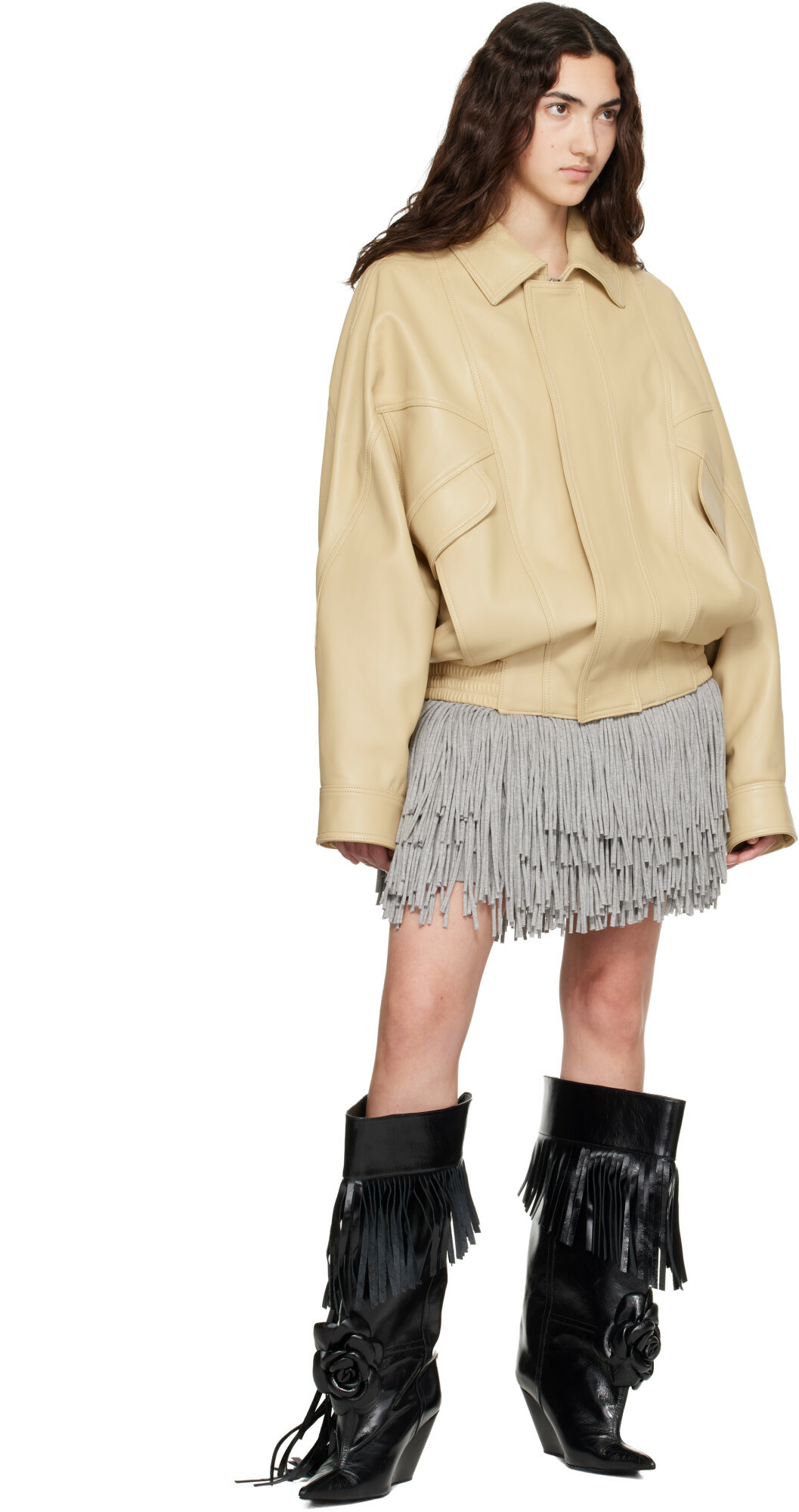 ABRA Yellow Leather Bomber Jacket