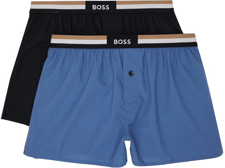 Photo: BOSS Two-Pack Blue & Black Button Boxers