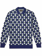 Beams Plus - Argyle Intarsia Cotton Polo Shirt - Blue