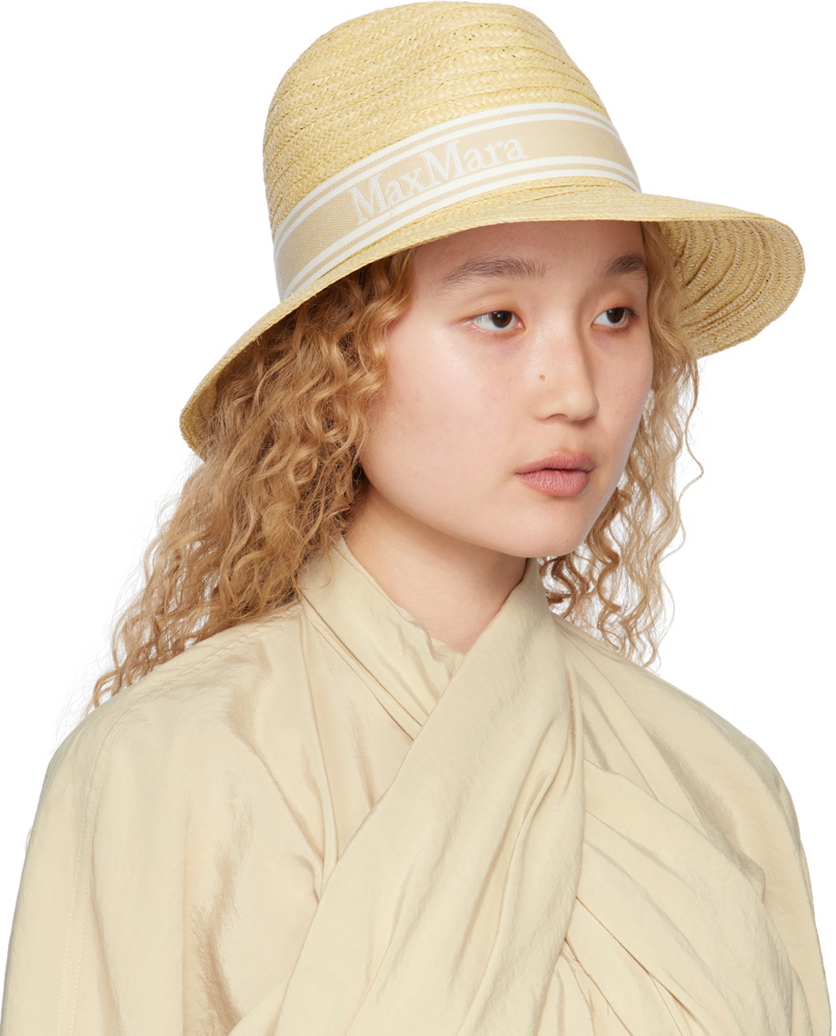 MaxMara Beige Chiffon Hat Max Mara Chiffon Straw-Effect Hat In Beige - 30% Off  main image 3