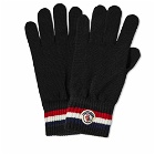 Moncler Men's Tricolore Band Logo Gloves in Black