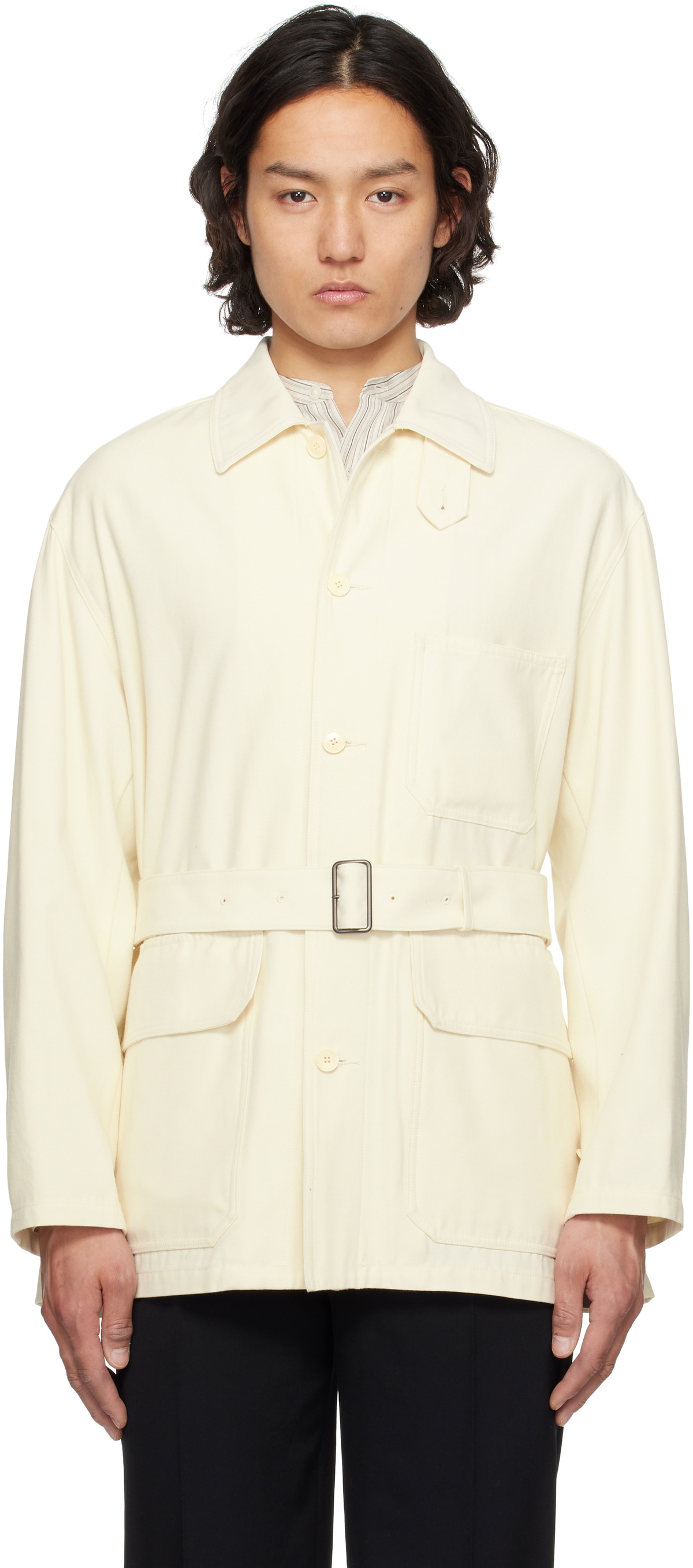 YLÈVE Off-White Viscose Cotton Coverall Jacket
