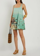 Staud Brio Printed Stretch-cotton Mini Dress Blue