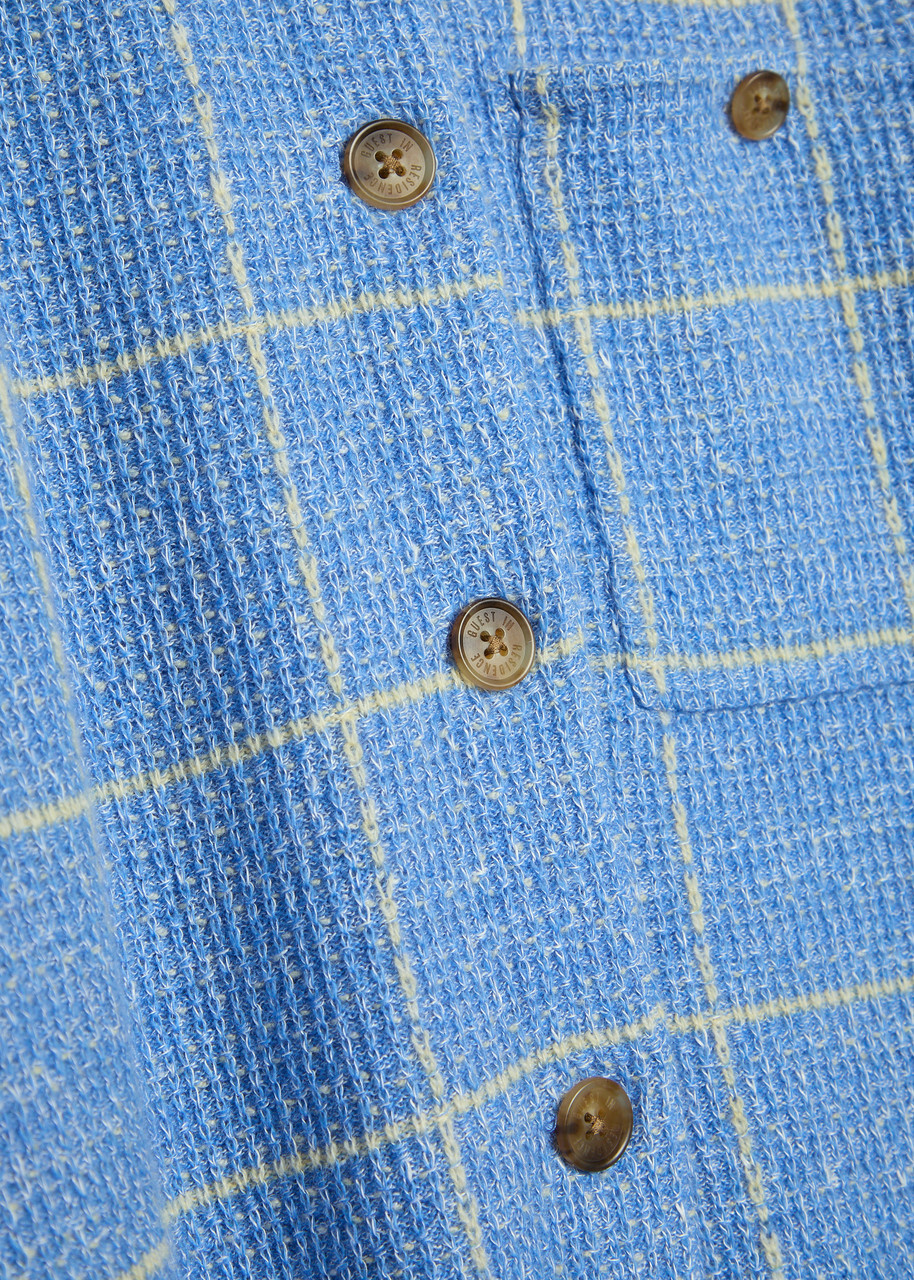Guest In Residence Dylan Plaid Cashmere and Linen-blend Shirt Light Blue
