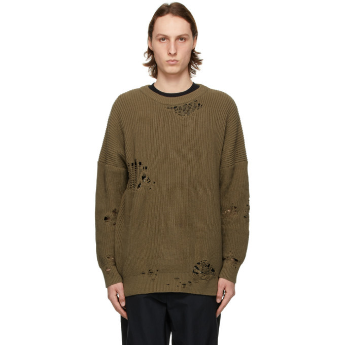 Photo: Neighborhood Khaki Oversized Ripped Sweater