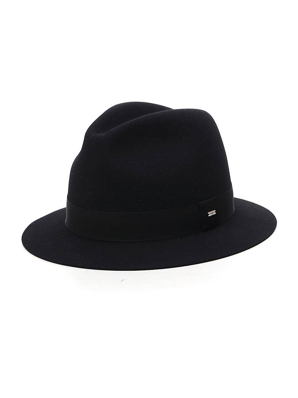 Black Rabbit Fur Felt/Leather Grosgrain Band Fedora Hat  display picture 2
