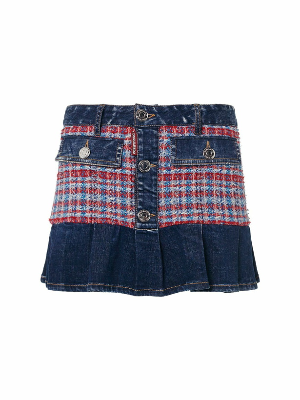 Photo: DSQUARED2 - Pleated Bouclé & Denim Mini Skirt