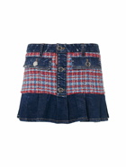 DSQUARED2 - Pleated Bouclé & Denim Mini Skirt