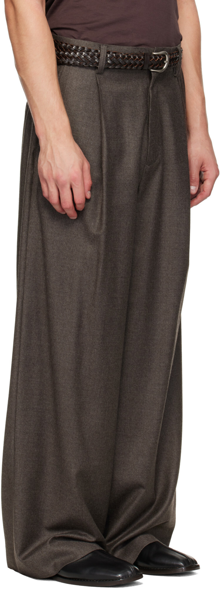 ssstein Brown Wool Flannel Extra Wide Trousers