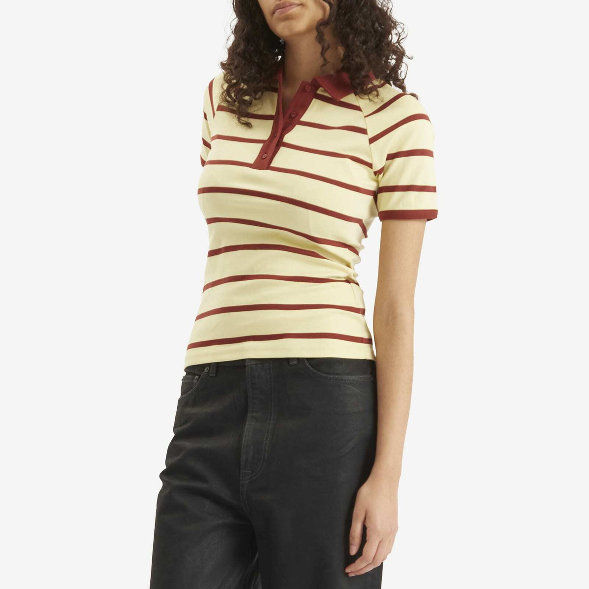 Samsøe Samsøe Women's Saamy Short Sleeve Polo Top in Yellow Brick Stripe