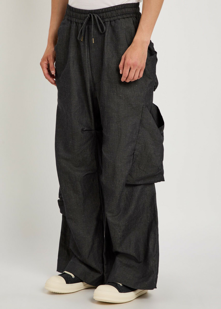 Vivienne Westwood Achilles Draped Wide-leg Cotton-blend Cargo Trousers Navy