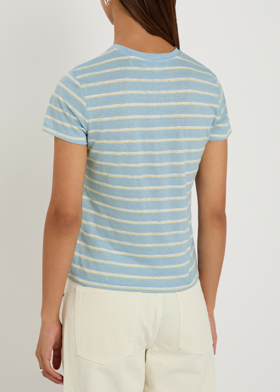 Frame The Linen Baby Striped Stretch-linen T-shirt Blue