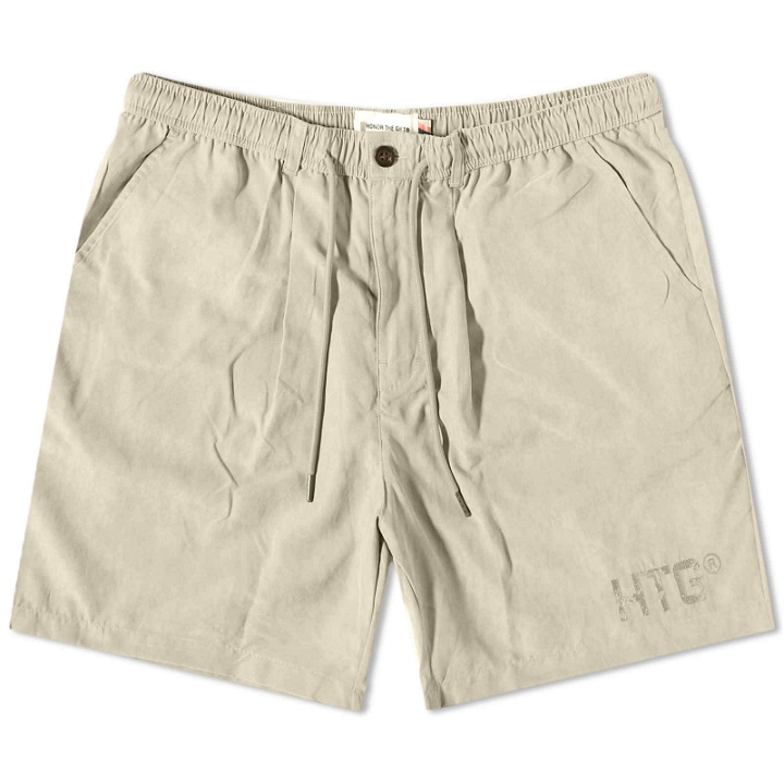 Photo: Honor the Gift Men's HTG Brand Poly Shorts in Bone