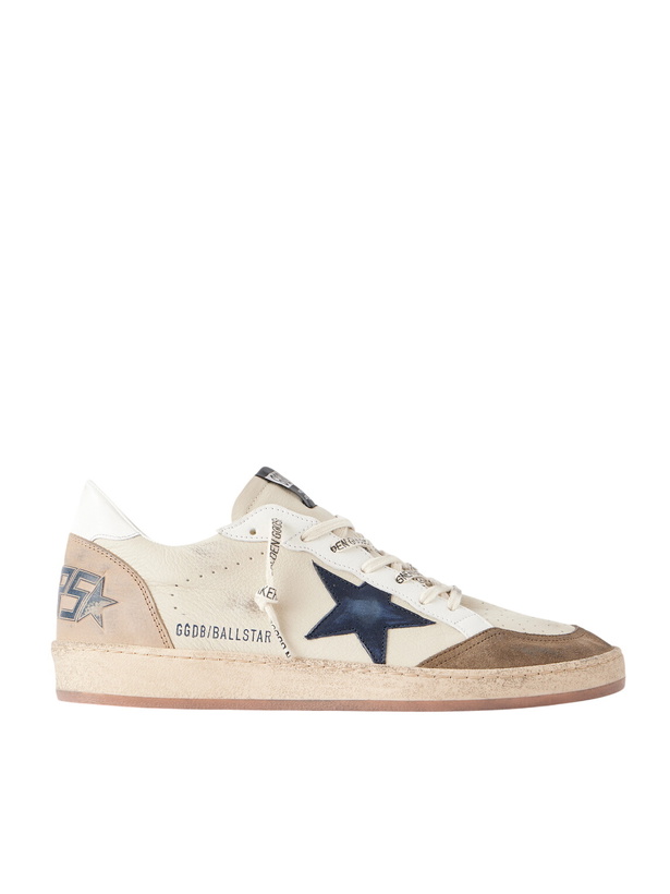 Photo: Golden Goose - Ball Star Distressed Suede -Trimmed Leather Sneakers - Neutrals