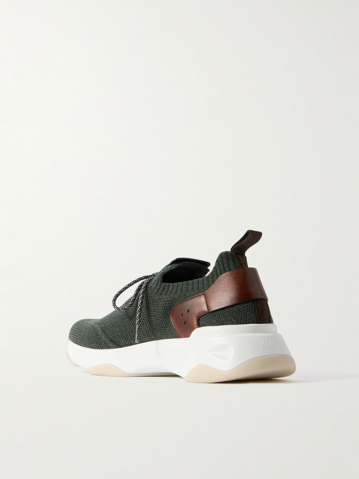 Berluti - Shadow Leather-Trimmed Stretch-Knit Sneakers - Green