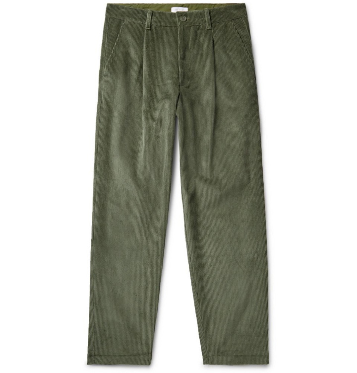 Photo: John Elliott - Tuck Wide-Leg Pleated Cotton-Corduroy Trousers - Men - Army green