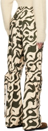 Dries Van Noten Beige & Green Loose Strap Trousers