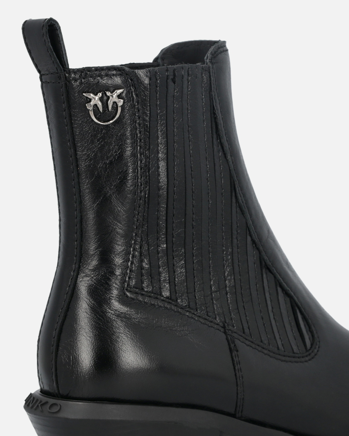 Pinko Shiny Leather Cowboy Ankle Boots Limo Black