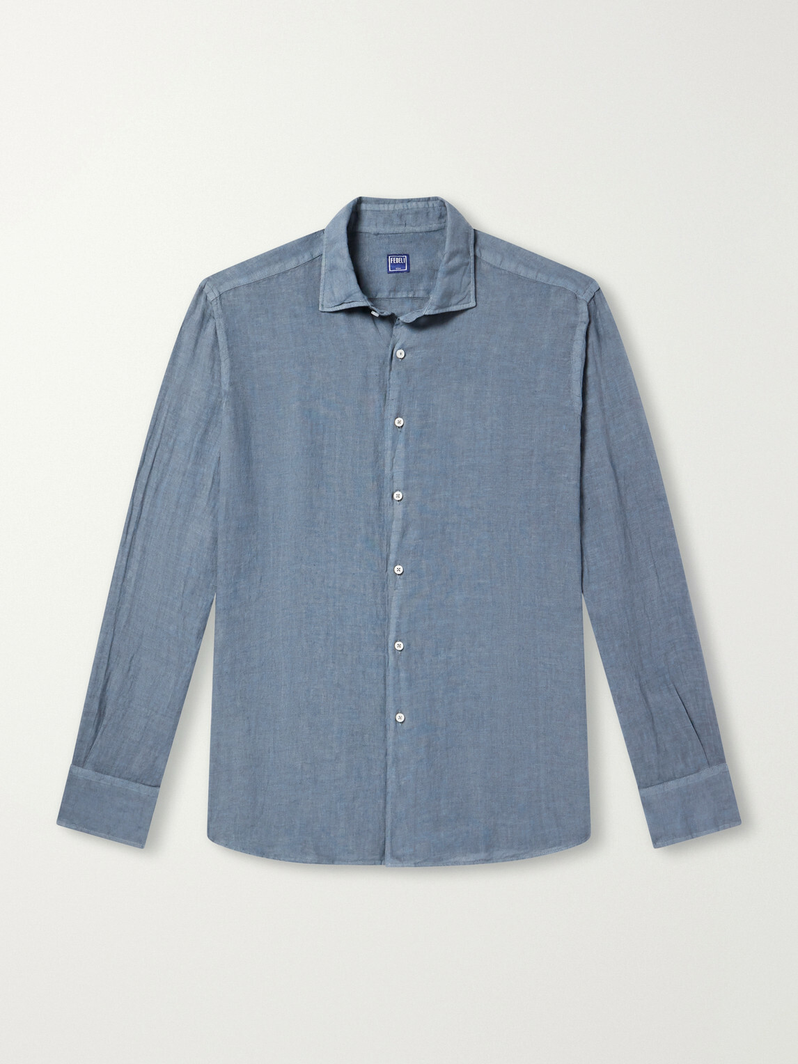 FEDELI - Nick Slim-Fit Cutaway-Collar Linen Shirt - Blue