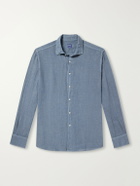 FEDELI - Nick Slim-Fit Cutaway-Collar Linen Shirt - Blue