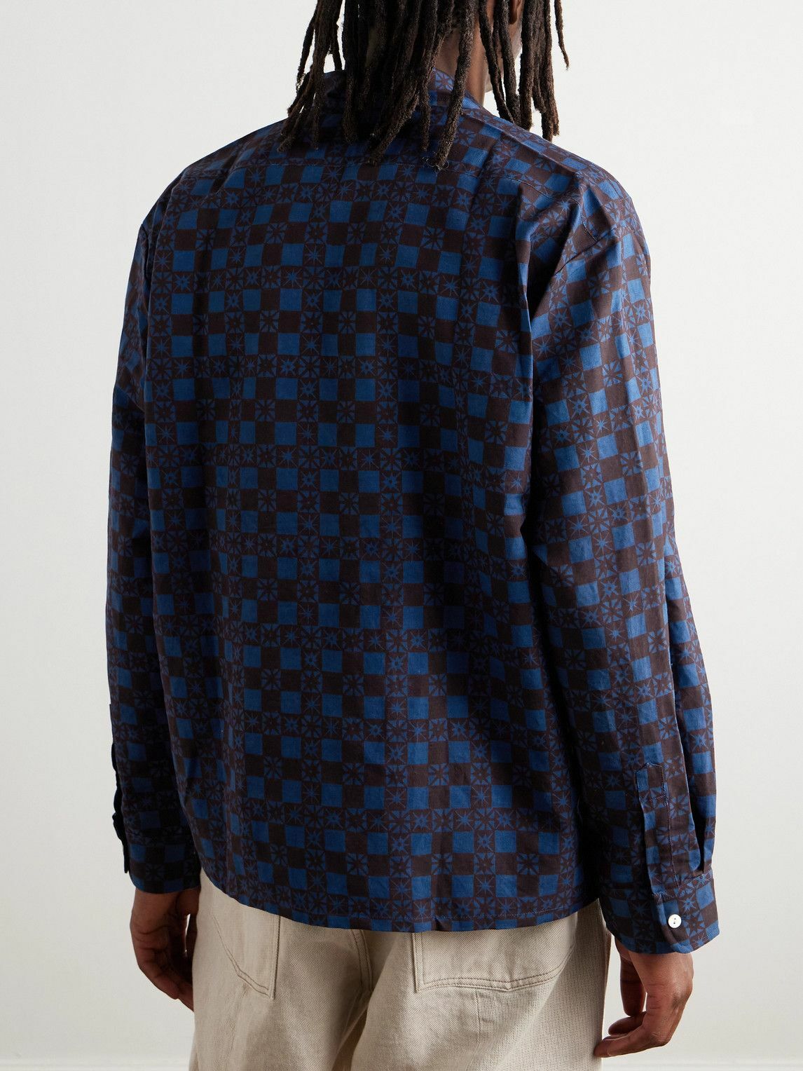 Small Talk - Spread-Collar Gingham Cotton and Linen-Blend Shirt - Blue